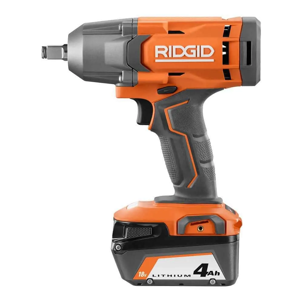 RIDGID 18V Cordless 1/2 in. Impact Wrench Kit with 4.0 Ah Battery and Charger R86215K