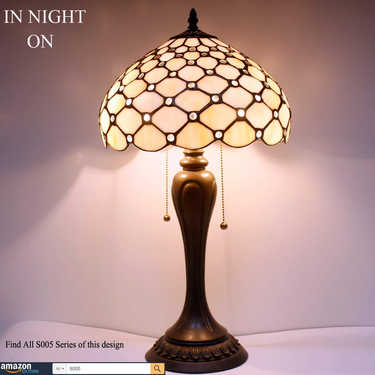 GEDUBIUBOO  Lamp Stained Glass Table Lamp Cream Pearl Bead Style Desk Reading Light 12X12X22 Inches Decor Bedroom Living Room  Office S005 Series