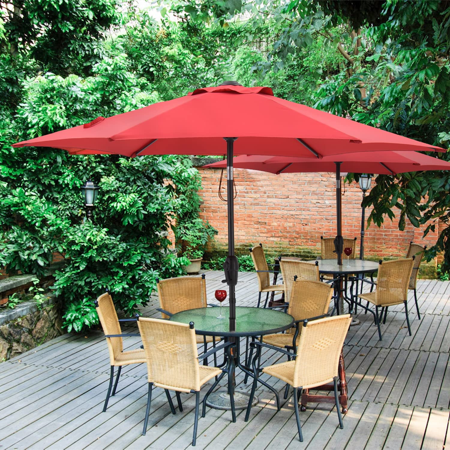 Essential Lounger 7.5ft Patio Umbrella Outdoor with 6 Sturdy Ribs, Waterproof & UV Resistant Patio Table Umbrella, Deck, Backyard& Pool, Red
