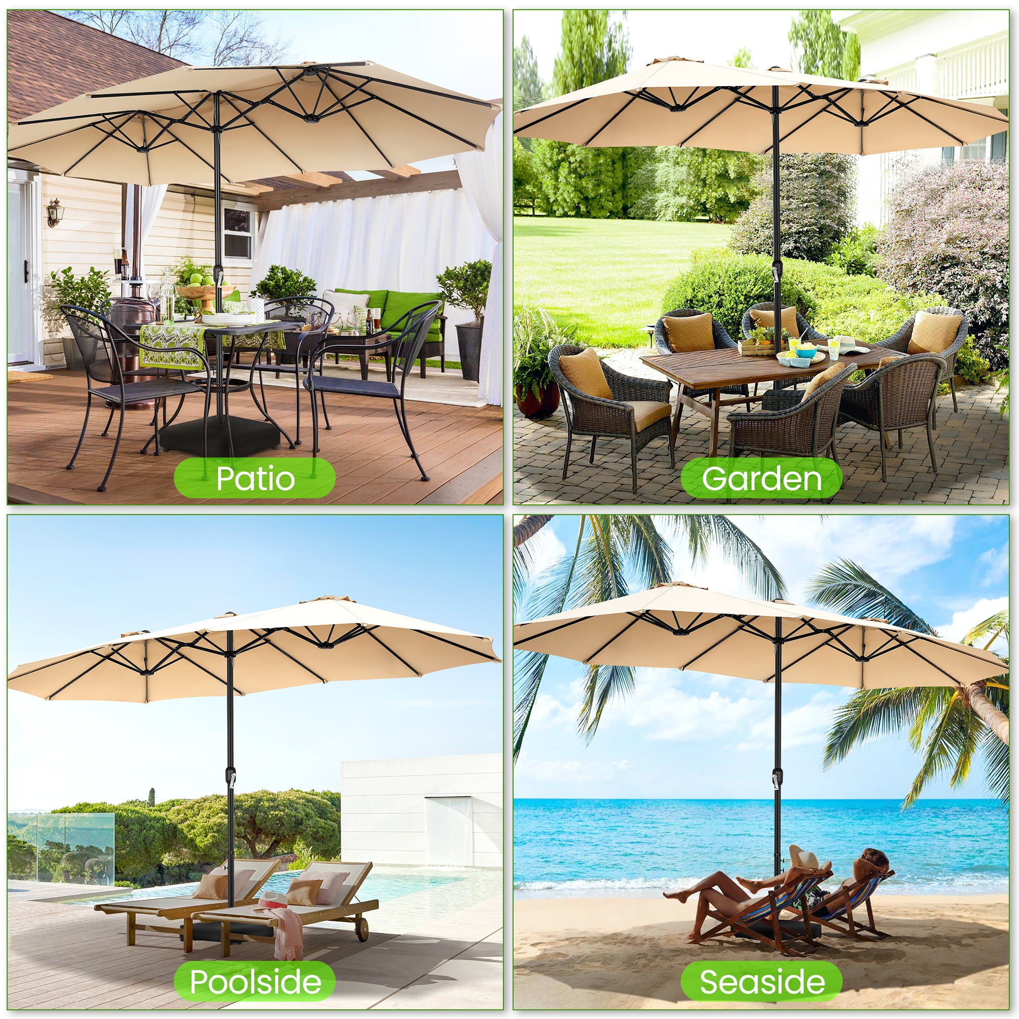 SEJOV 15ft Patio Umbrella with Base Included, Double-Sided Market Umbrella with Crank Large Outdoor Umbrella Rectangular Umbrellas for Patio Table