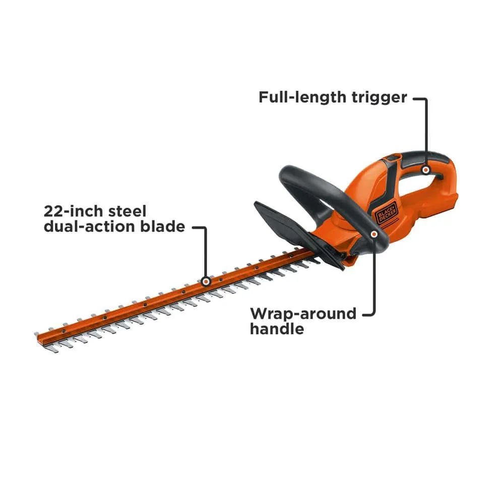 BLACK+DECKER 20V MAX 22in. Cordless Battery Powered Hedge Trimmer (Tool Only) LHT2220B