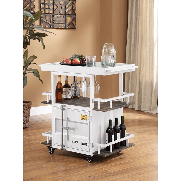 Metal Serving Cart with 3 Open Compartments and 1 Door with Recessed Panels (cargo Container Panels) and Caster Wheels - - 35872315