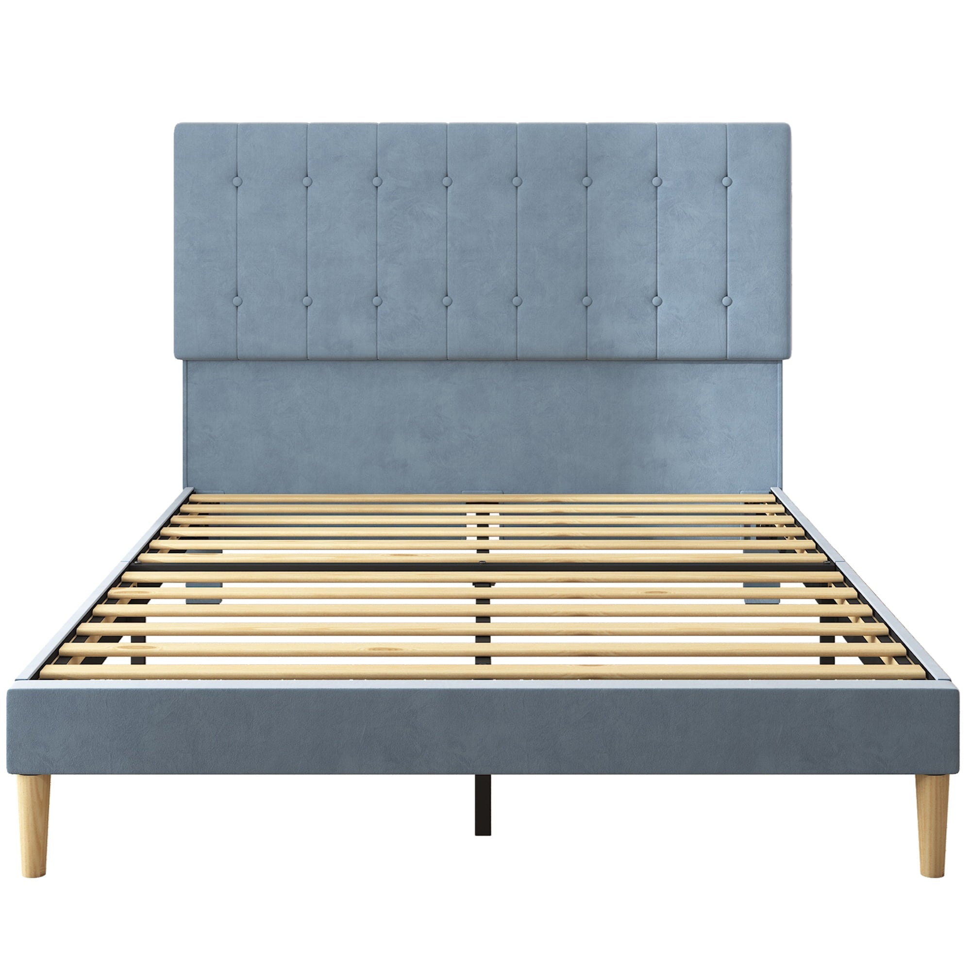 Blue Full Bed Frame for Adults Kids, Modern Fabric Upholstered Platform Bed Frame with Headboard, Full Size Bed Frame Bedroom Furniture with Wood Slats Support, No Box Spring Needed