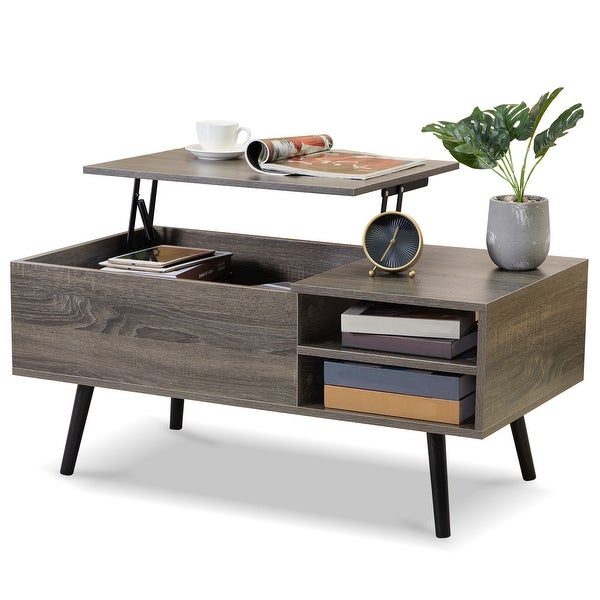 Modern Wooden Lift Top Coffee Table with Storage Shelf and Hidden Compartment