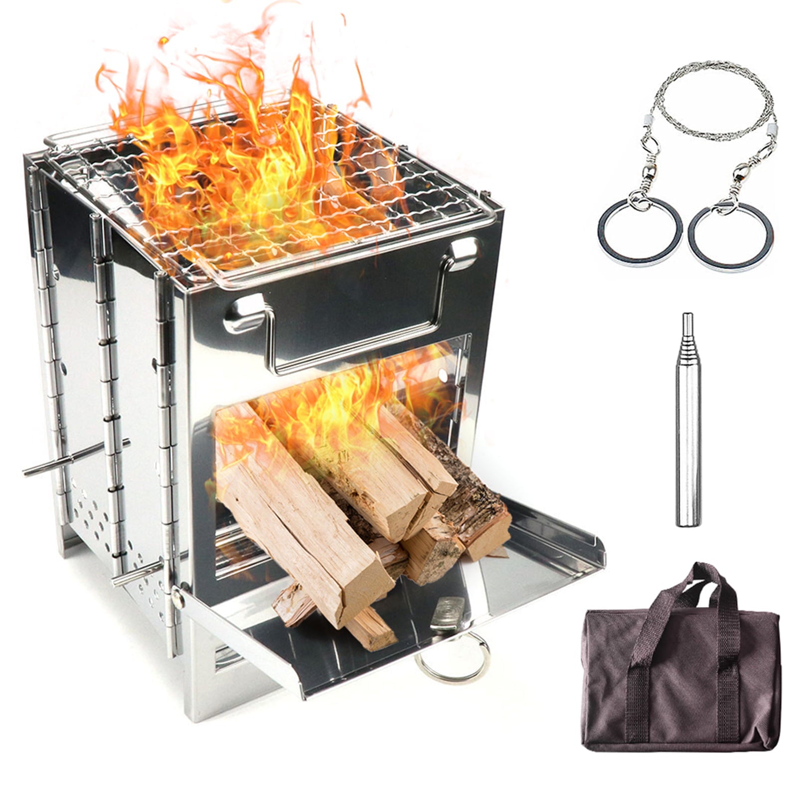Dcenta Folding Wood Burning Stove, with Carry Bag for Backpacking Hiking Camping Cooking