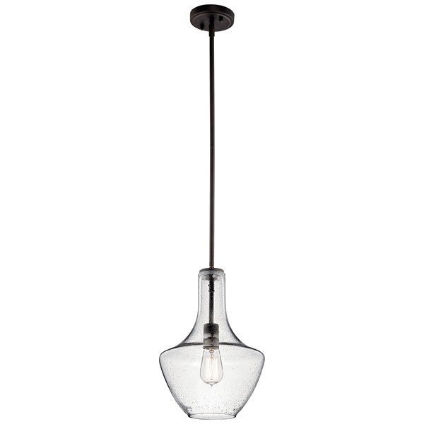 Kichler 42141OZCS Everly Olde Bronze Modern/Contemporary Seeded Glass Teardrop Pendant Light