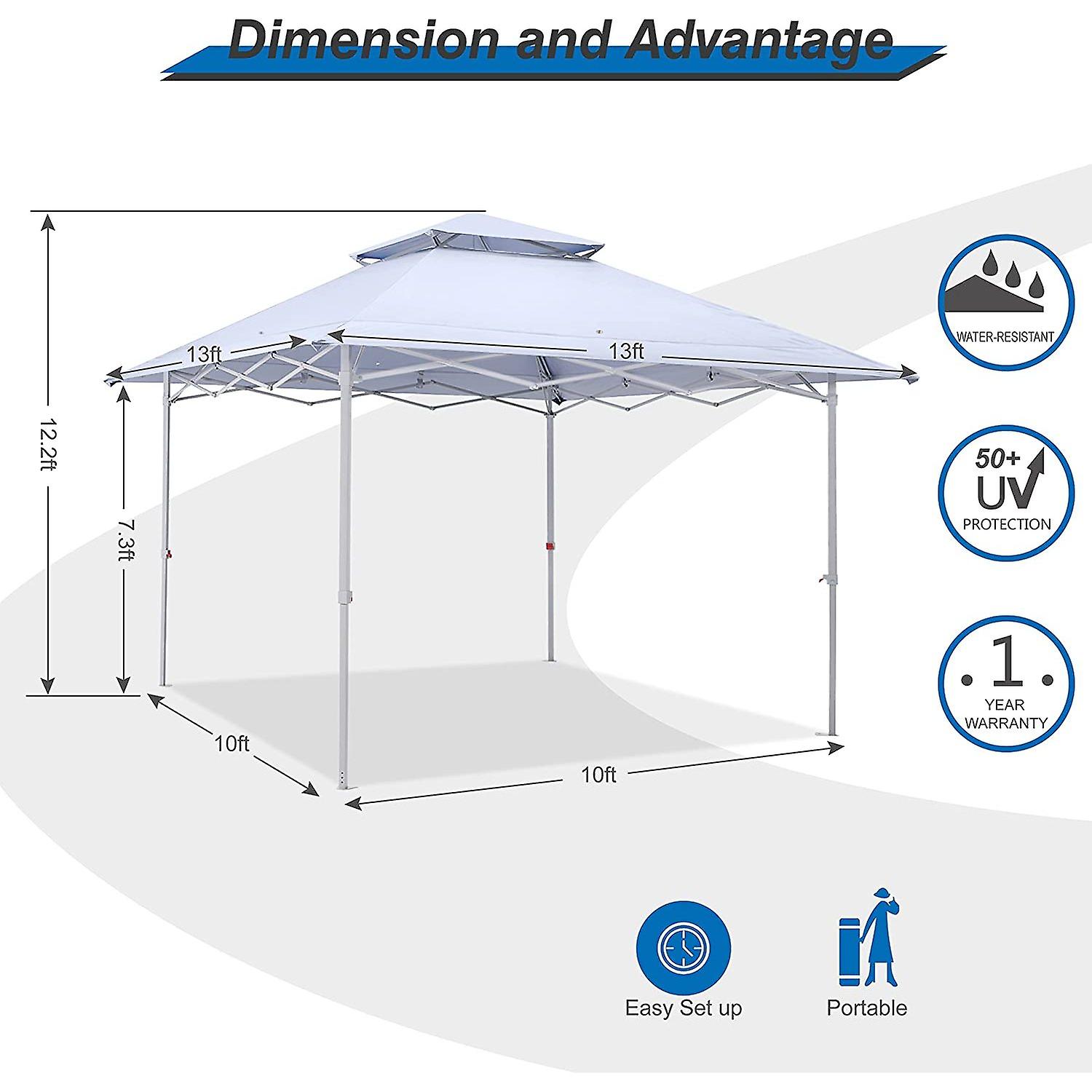 Pop-up Canopy Tent 13x13 Instant Shelter Outdoor Canopy With Wheeled Bag (white)