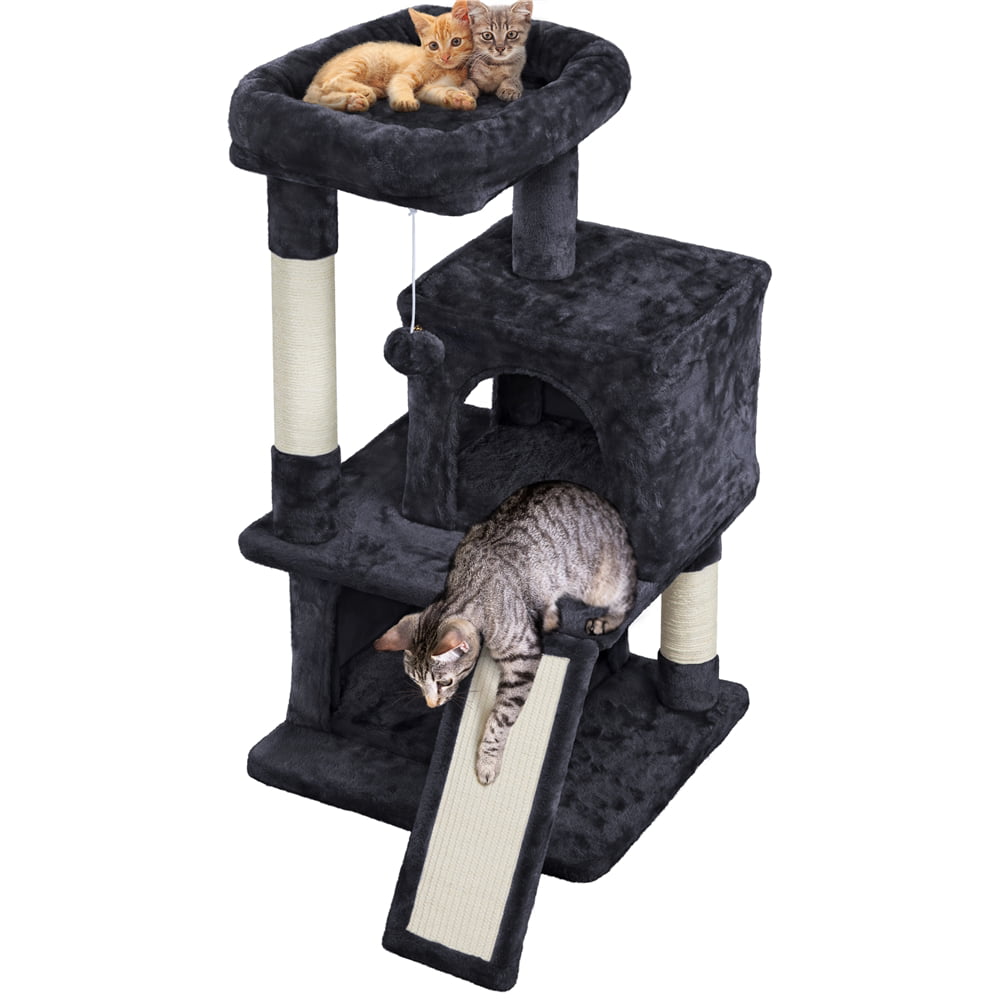 Yaheetech 36'' Cat Tree Multilevel Cat Tower with Double Condos Perches Scratching Posts， Black
