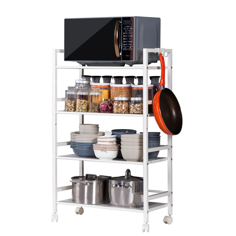 Zimtown 4-Tier Kitchen Cart， Wire Mesh Rolling Cart Serving Utility Shelf Organization， White