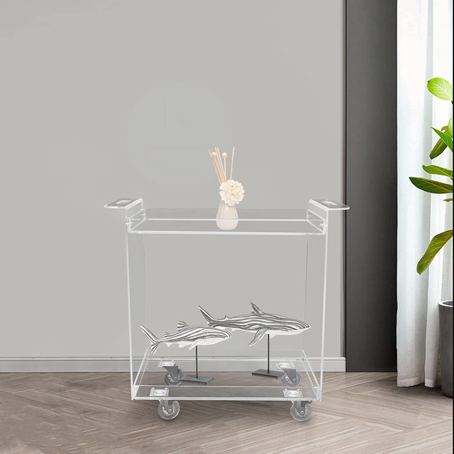 MIDUO 2-Tier Utility Rolling Cart for Home Acrylic Storage Cart Clear Multifunction Storage Cart On Wheels