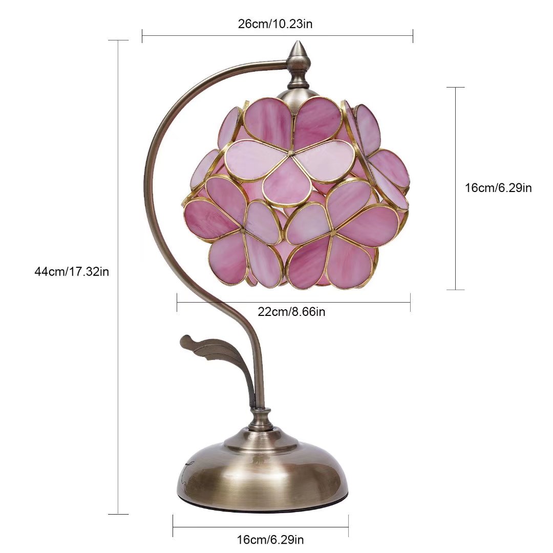 Oukaning Simple Bedroom Bedside Lamp Eye Protection Stained Glass Table Lamp European Petal Glass Table Lamp