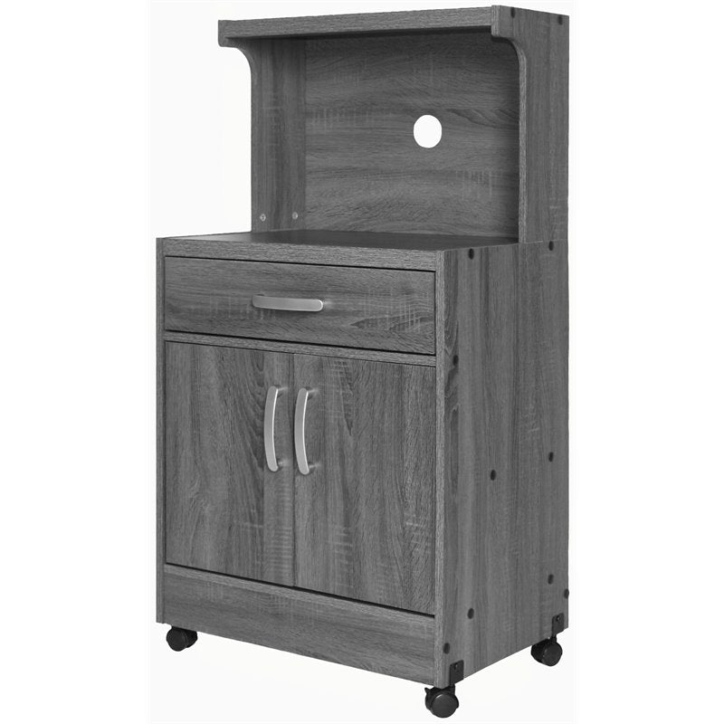 Pemberly Row Modern Kitchen Wooden Microwave Cart in Gray