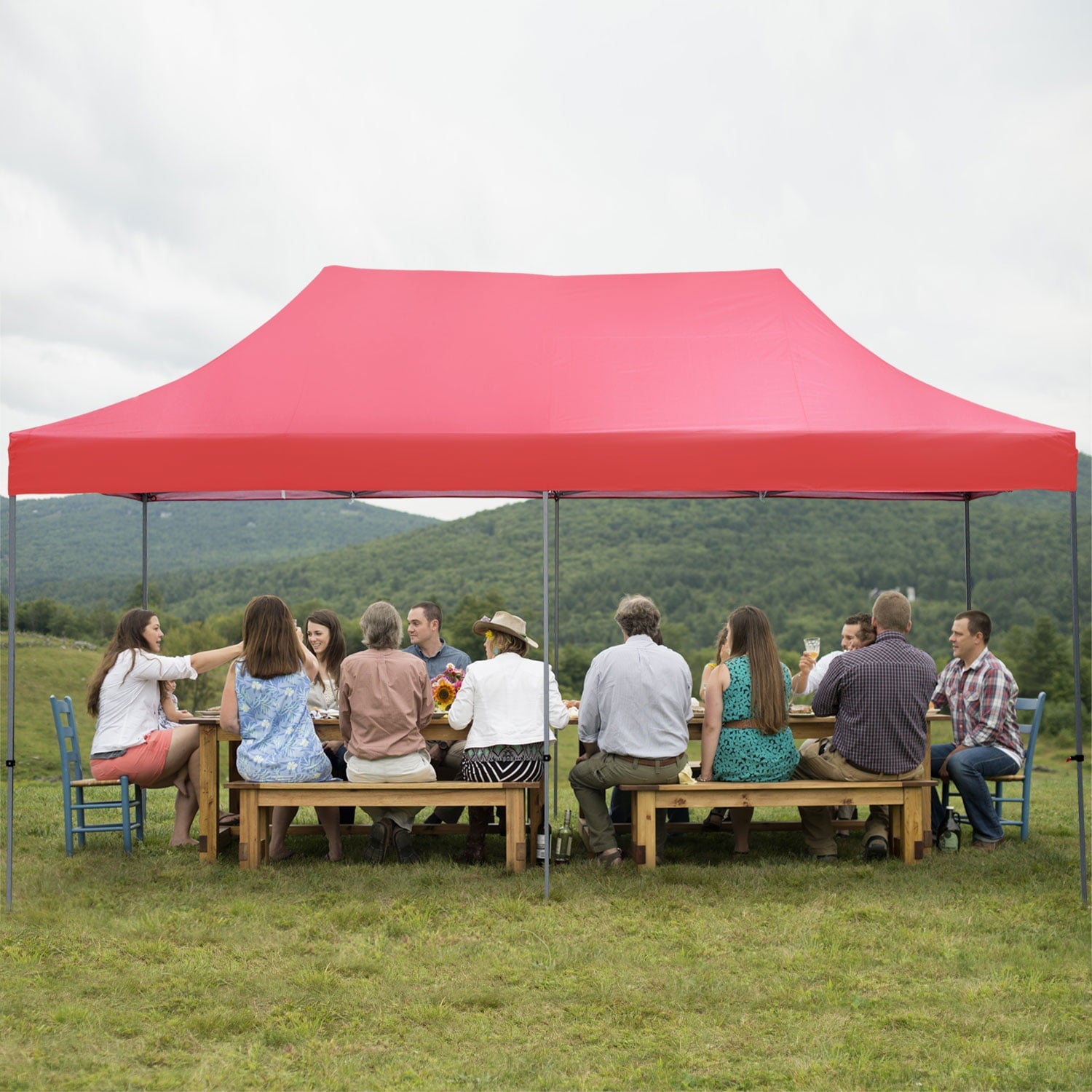 Ainfox 10x20 ft Outdoor Canopy Tent, Pop up Canopy Tent Portable Shade Instant Folding Canopy with Wheeled Carrying Bag and Height Adjustable(Red)