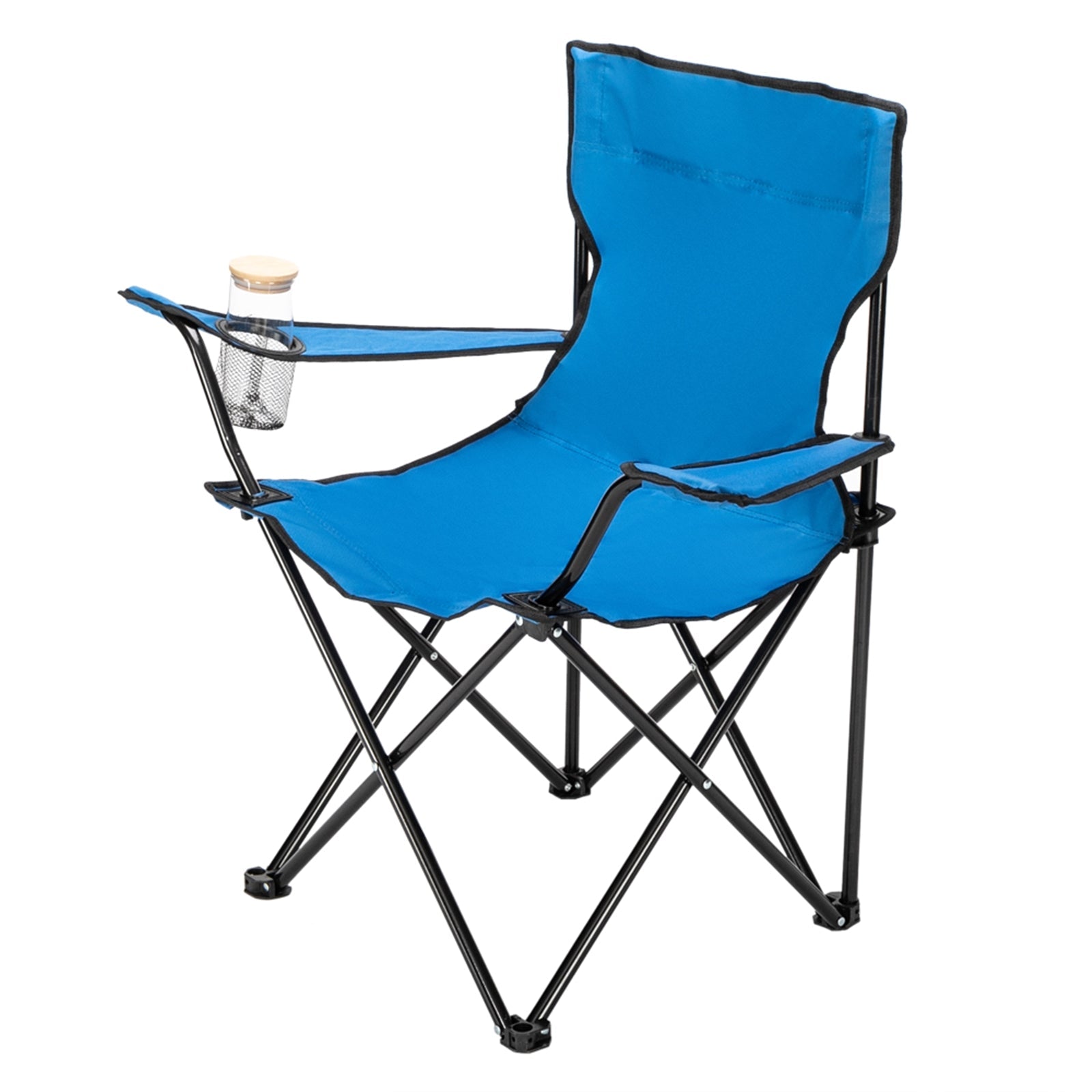 JUMPER Folding Camp Chair, Portable Beach Chairs Lawn Chairs Lounge Chairs with Armrest and Cup Holder for Fishing, Camping, and Outdoors, Blue