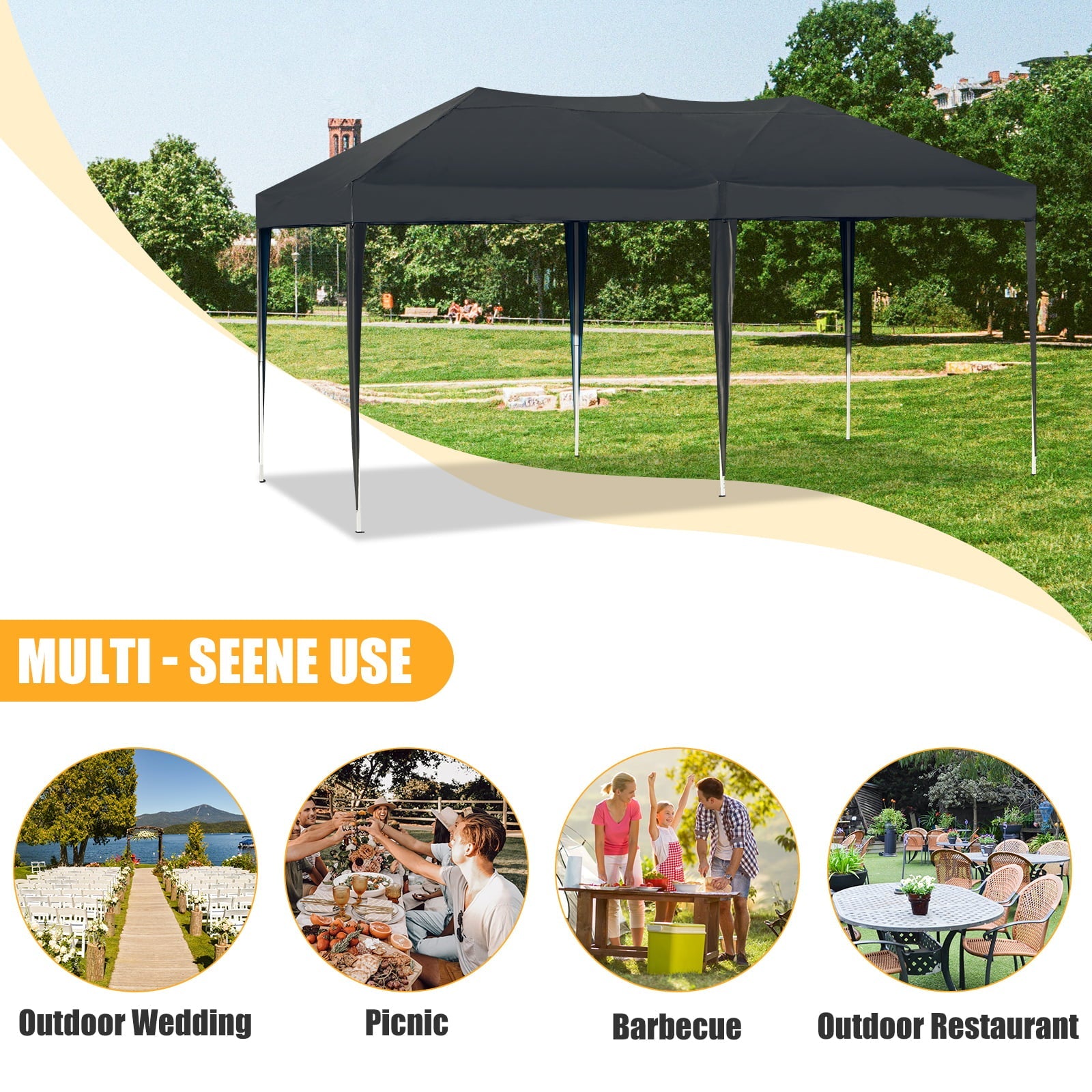 AVAWING 10 x 20 Pop Up Canopy with Sturdy Frame, Folding Patio Canopies Height Adjustable, Anti-UV & Waterproof Outdoor Canopy Tent with Portable Carry Bag for Parties, Commercial