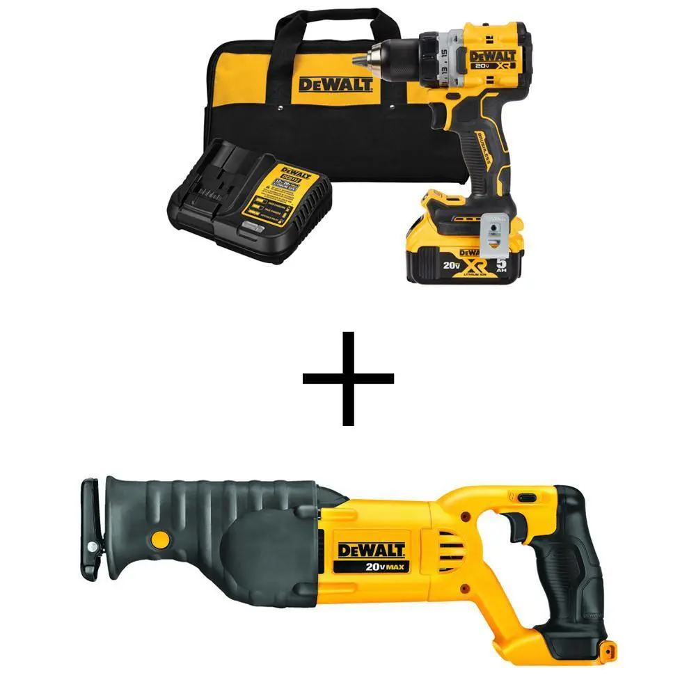 DEWALT 20V MAX XR Lithium-Ion Cordless Compact 12 in. DrillDriver Kit with 20V MAX Cordless Reciprocating Saw DCD800P1WDCS380