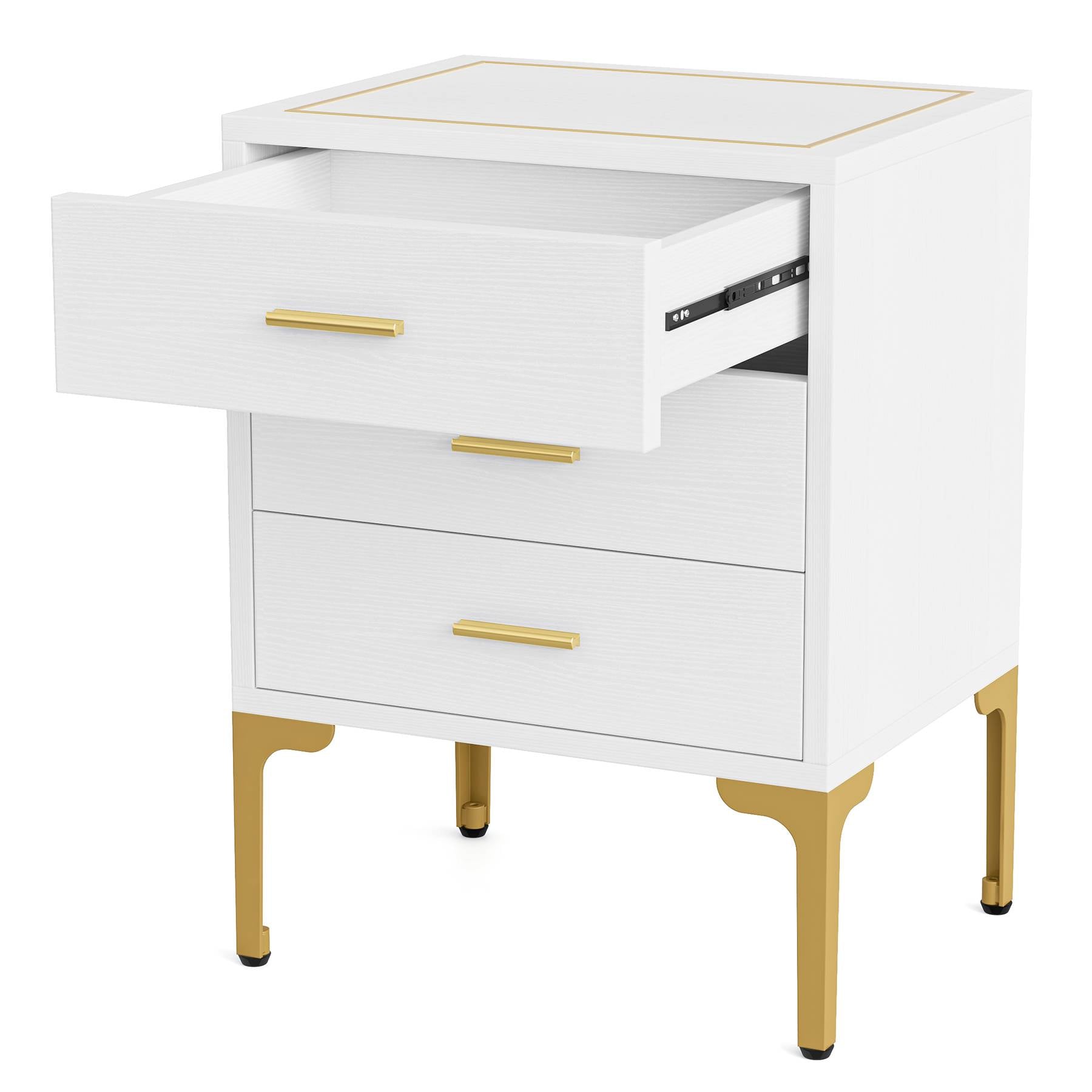 3-Drawer Nightstand, Modern Bedside Table with Square Side Top