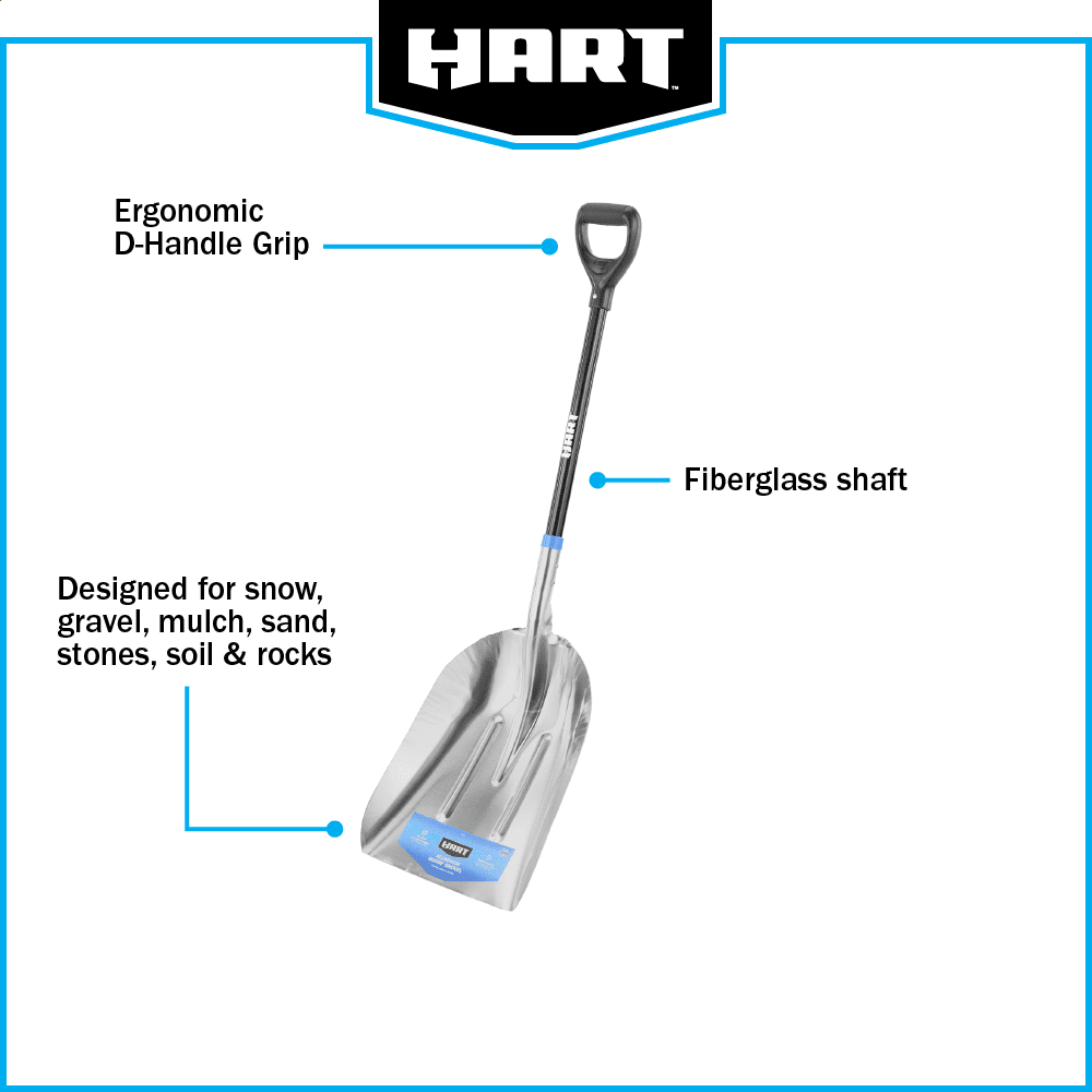 HART Aluminum Scoop Shovel with Fiberglass Shaft and Plastic D Handle