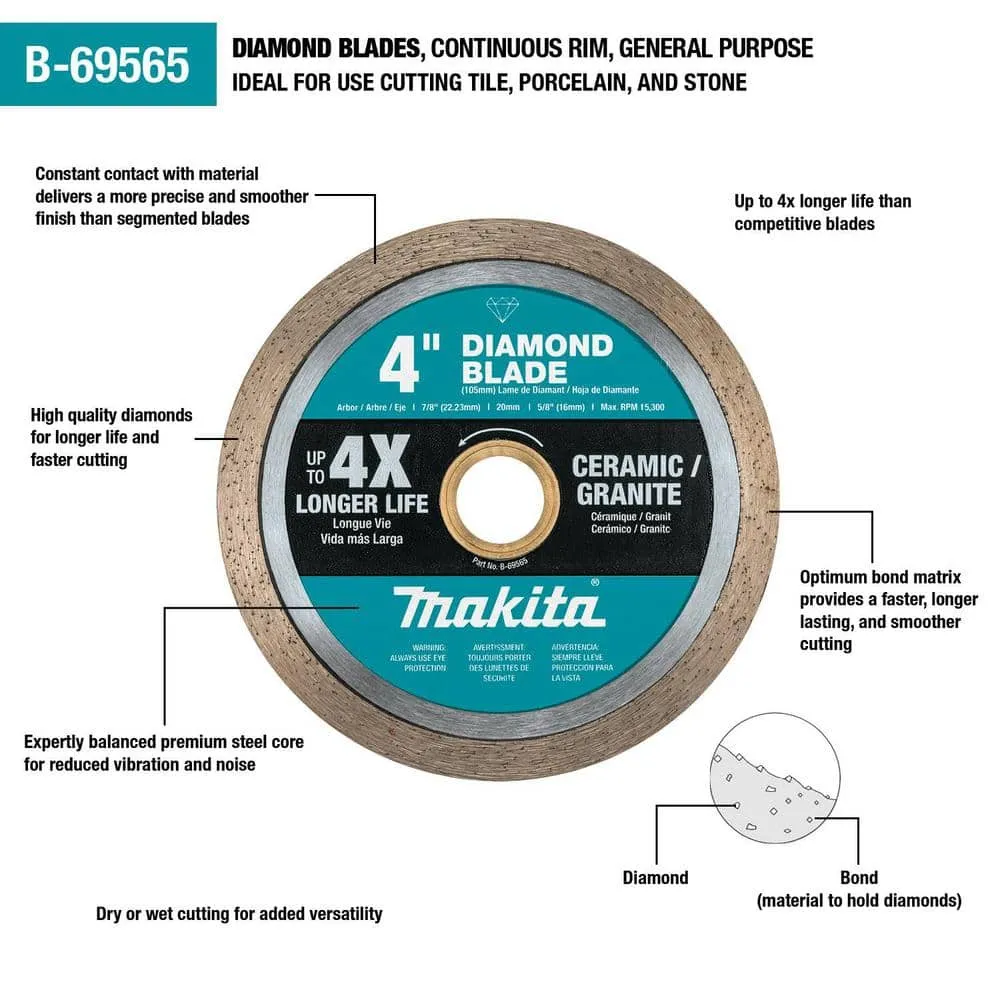 Makita 4 in. Continuous Rim Diamond Blade for General Purpose B-69565