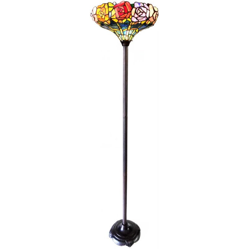 CHLOE Azalea -Style Floral Stained Glass Torchiere Floor Lamp 67" Height