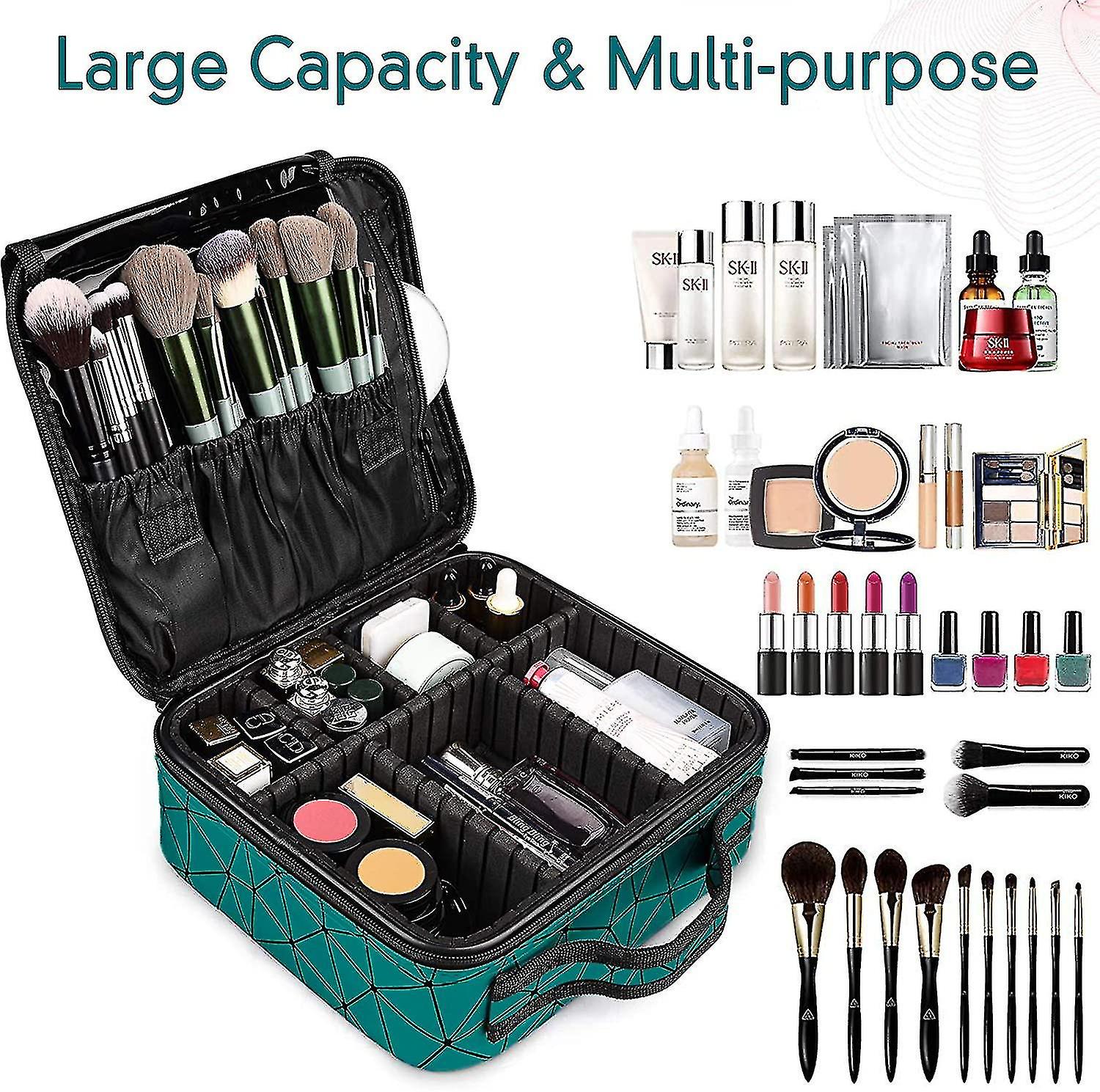 Women Cosmetic Bag， Makeup Storage Case， Travel Makeup Bag Organizer Waterproof Storage Portable Makeup Case， With Detachable Compartments Faux Leathe