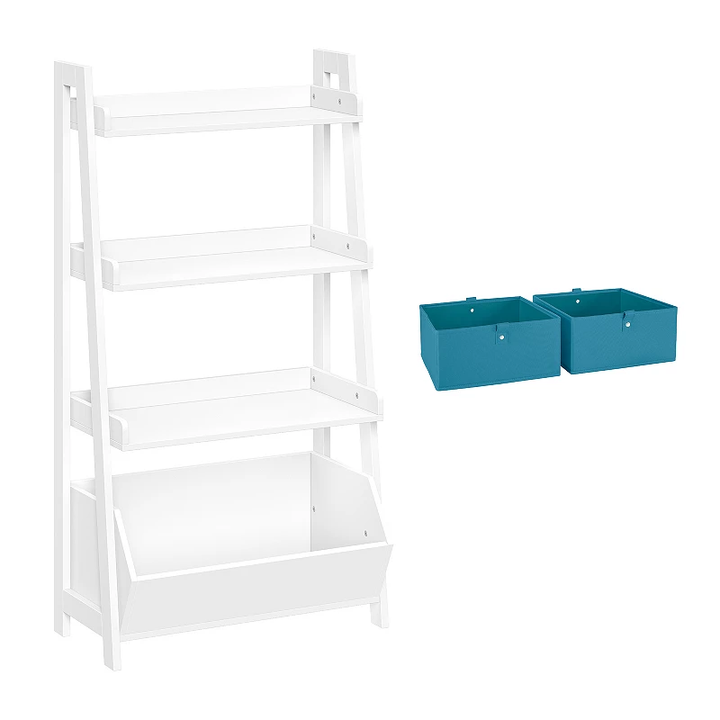 RiverRidge Home Kids 4-Tier Ladder Shelf Toy Organizer and 2 Bins