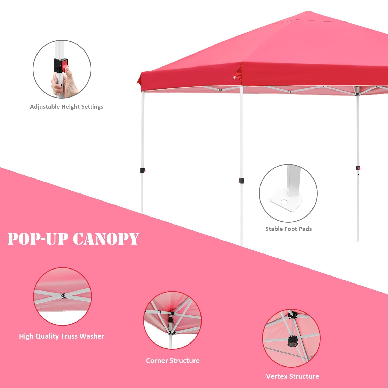 Ainfox 10' x 10' Pop up Canopy Tent Outside Canopy, One Push Tent Canopy with Wheeled Carry Bag, Extra 8 Stakes and 4 Ropes,Red