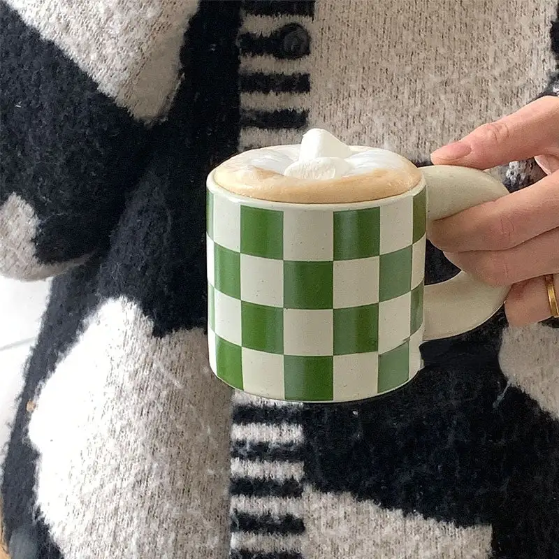 Quirkyquests Retro Green Checkerboard Ceramic Mug