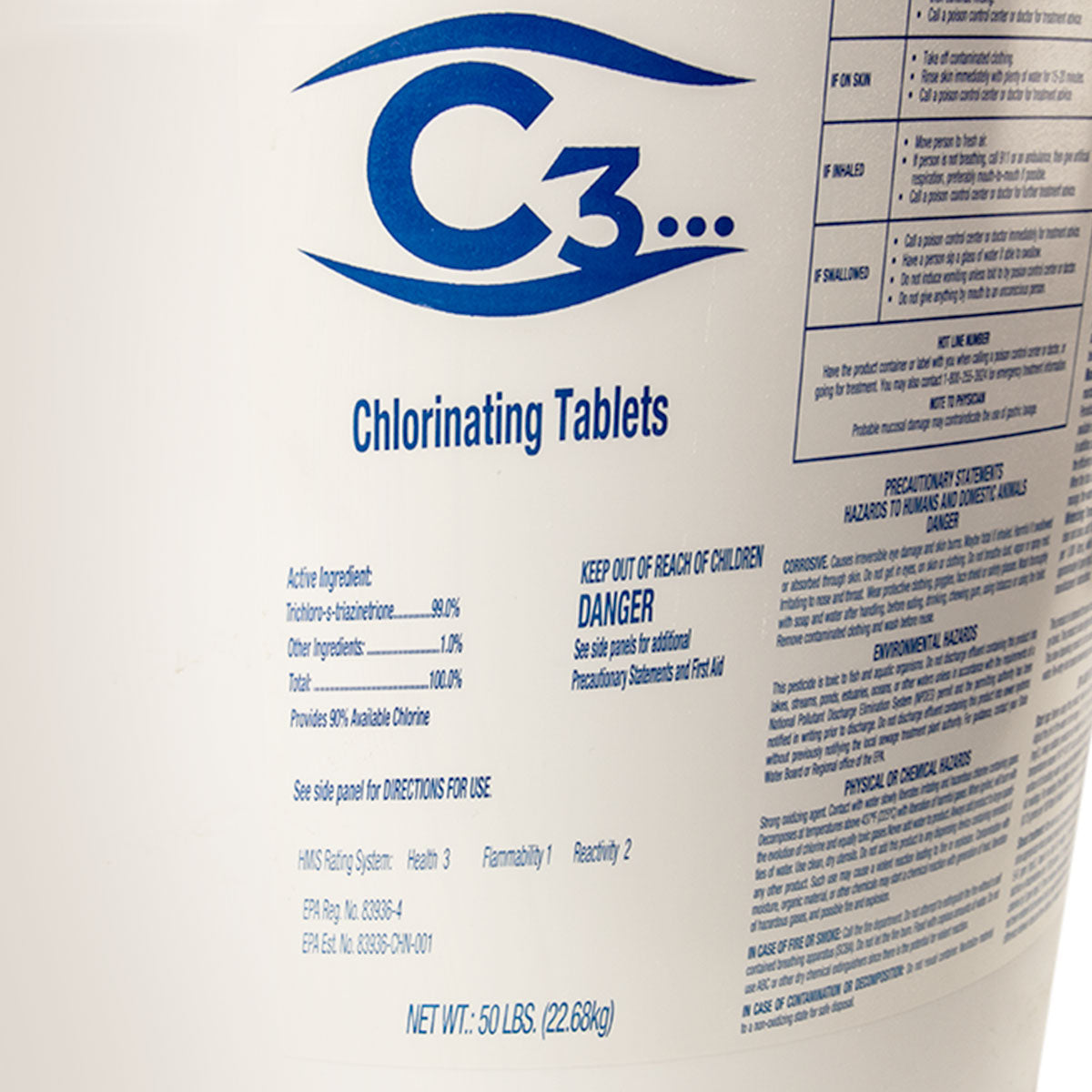 C3 3" Stabilized Chlorine Tablets for Swimming Pool and Hot Tubs, 50 lbs