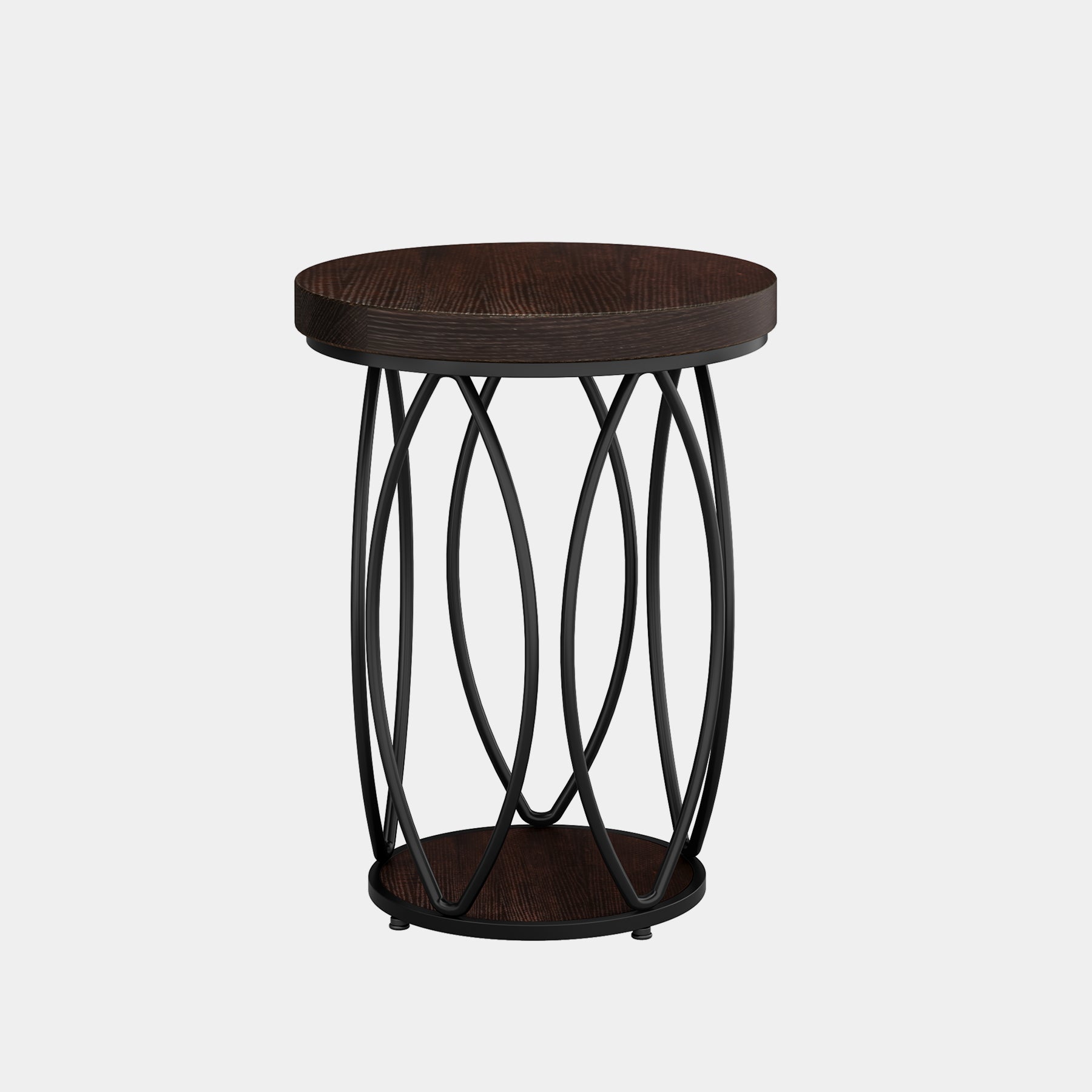 Round End Table, Industrial Accent Side Table with Storage Shelf