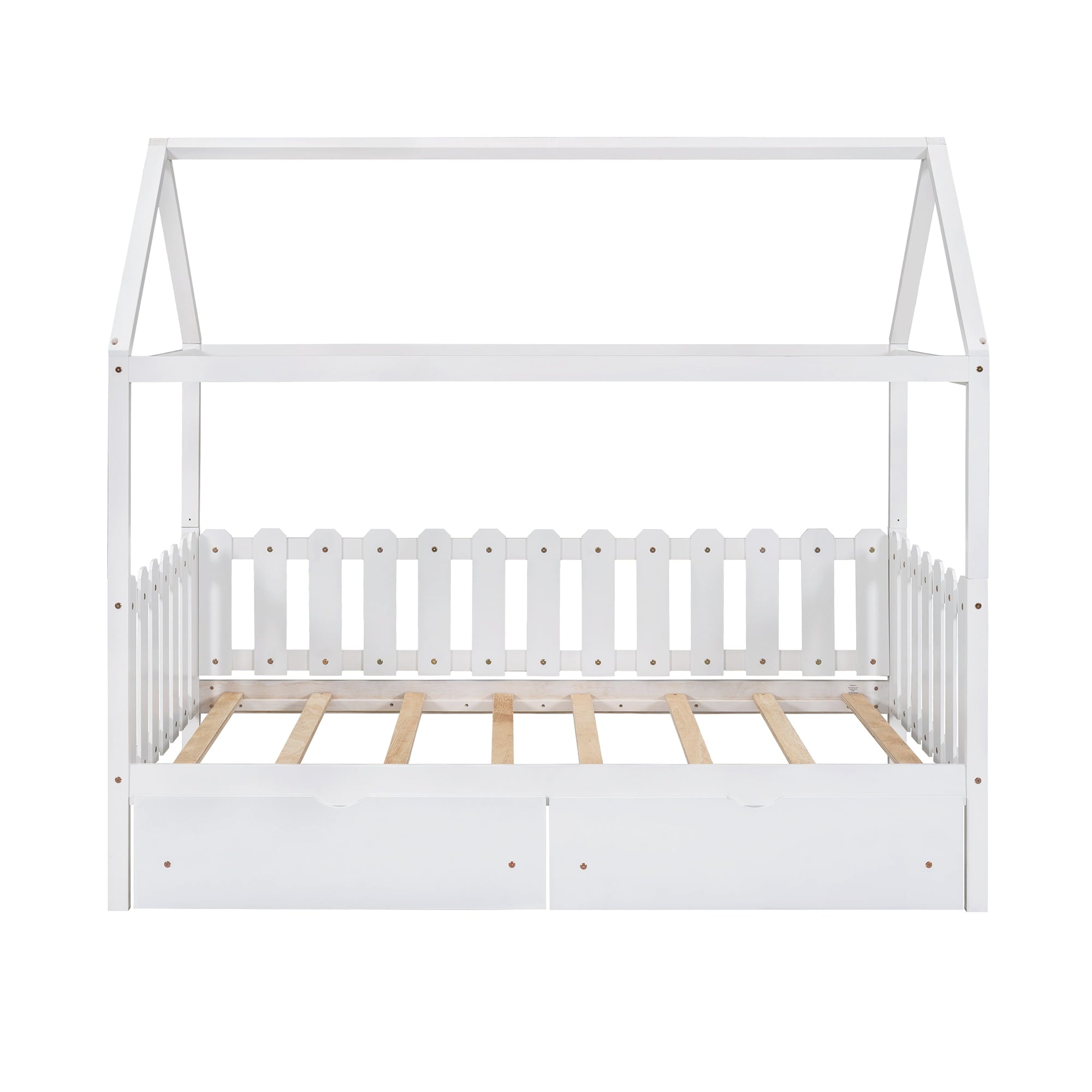 Euroco Twin Size Wood House-Shaped Bed with Drawers for Kids, White