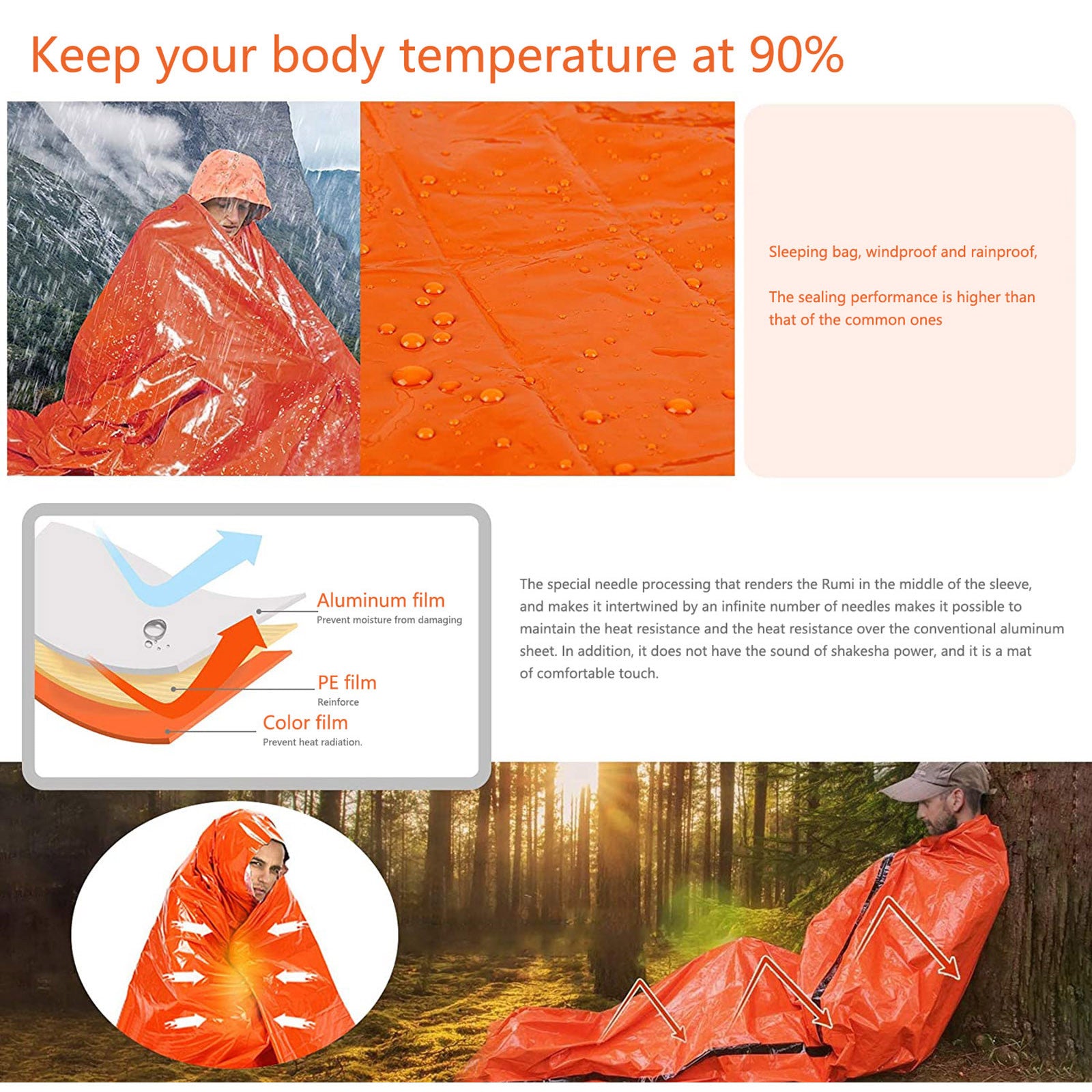 Emergency Sleeping Bag Thermal Waterproof For Outdoor Survival Camping Hiking