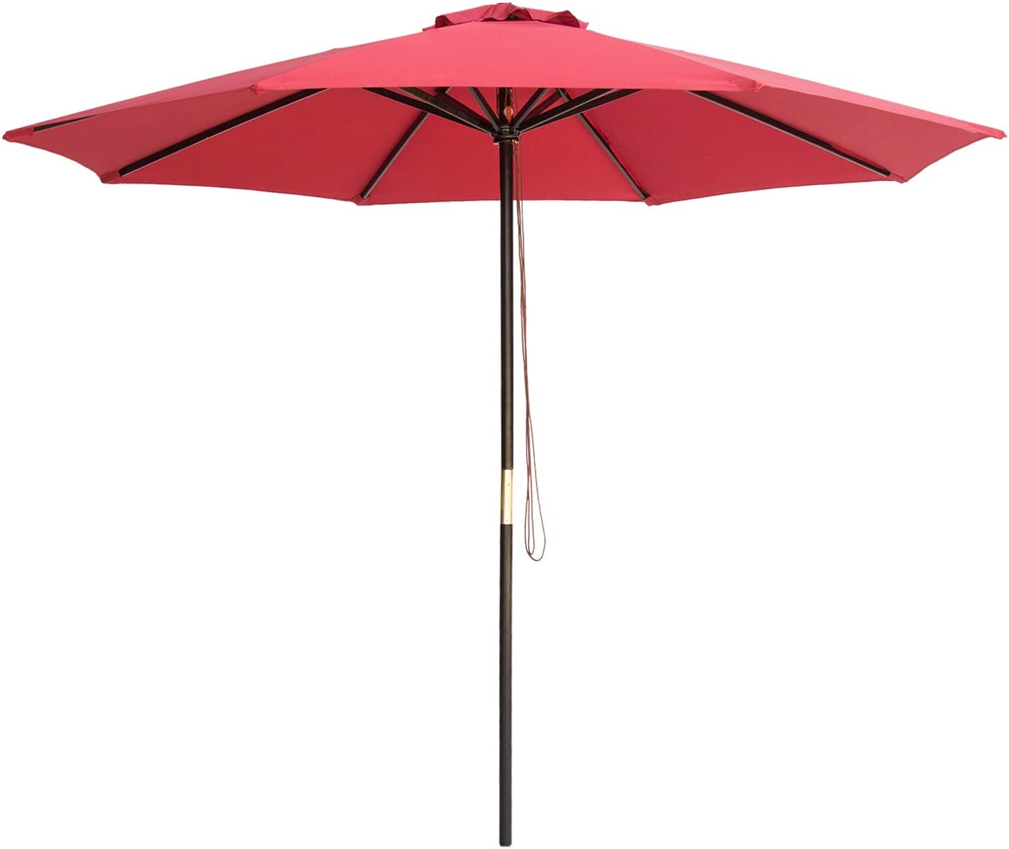 Bamboo Wood Outdoor Patio/Table/Market Umbrella with Pulley Lift – Red