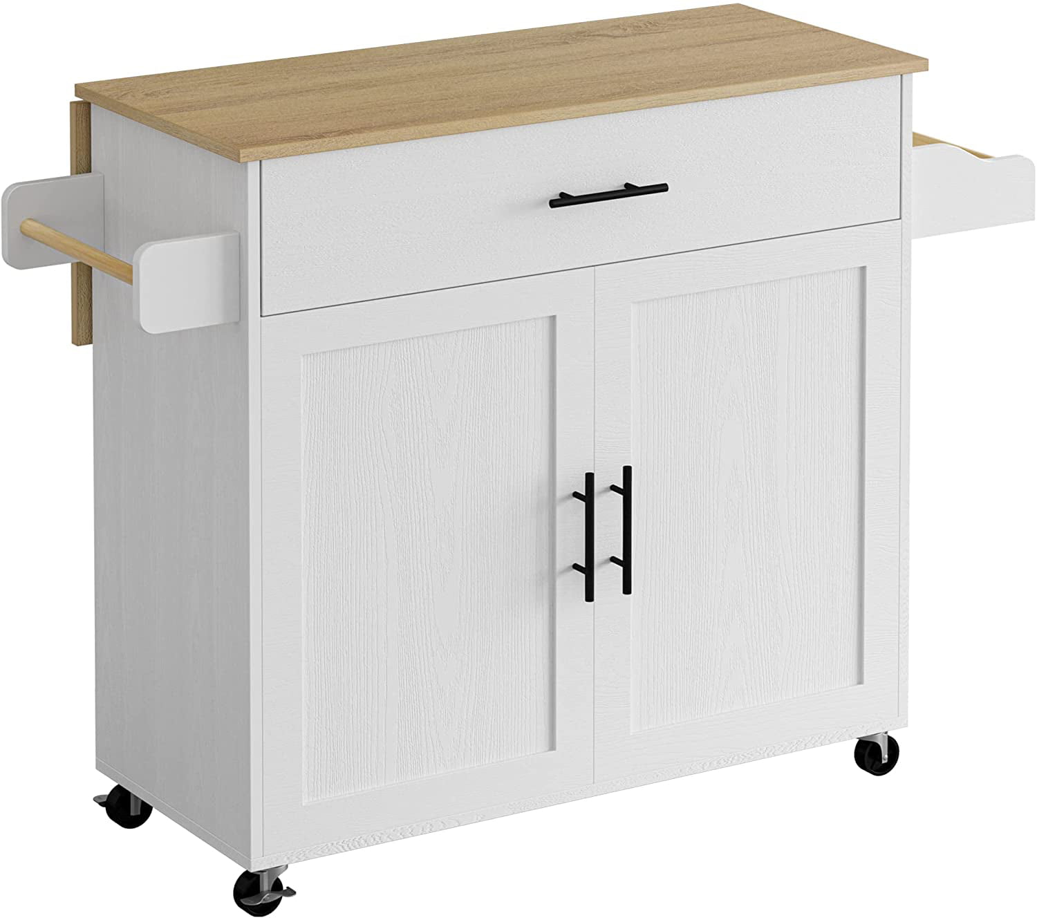 IRONCK  Rolling Kitchen Island with Storage， with Storage Cabinet， Drawer， Spice Rack， Towel Rack， Kitchen Cart Table for Kitchen， White