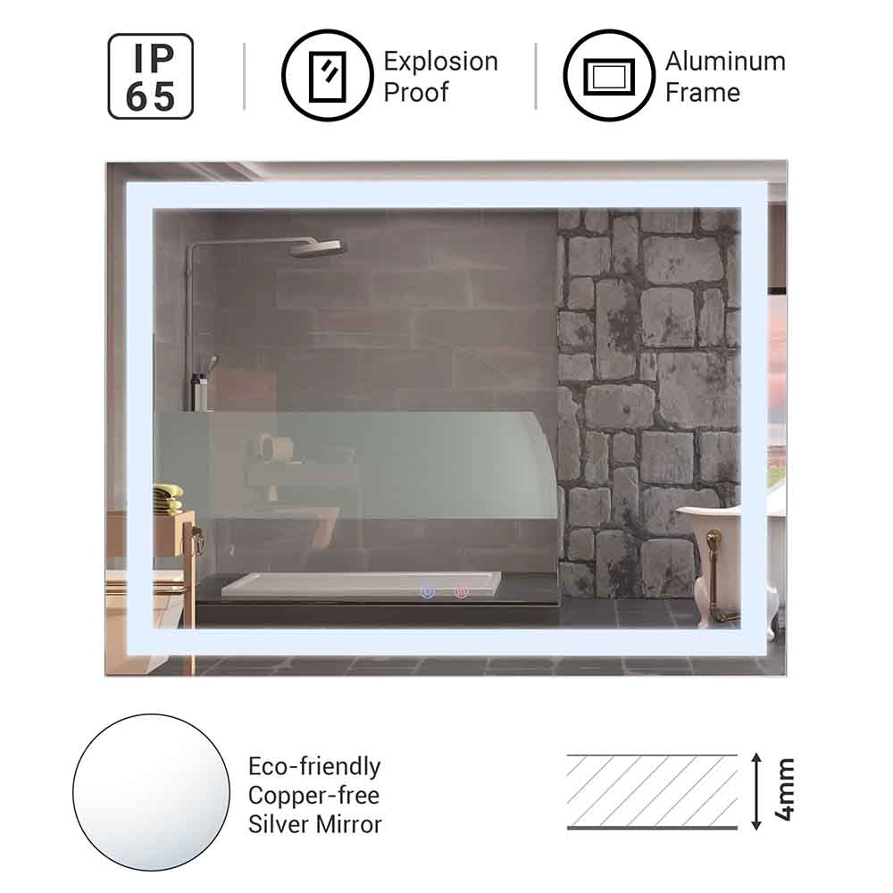 Yescom LED Bathroom Mirror Frameless Anti-Fog Touch Switch 32x24