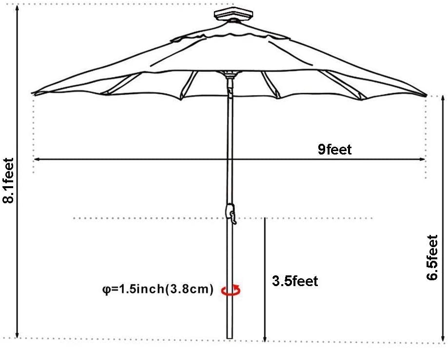 EliteShade Solar Umbrellas 9ft Market Umbrella with 80 LED Lights Patio Umbrellas Outdoor Table Umbrella with Ventilation and 5 Years Non-Fading Top,Natural White