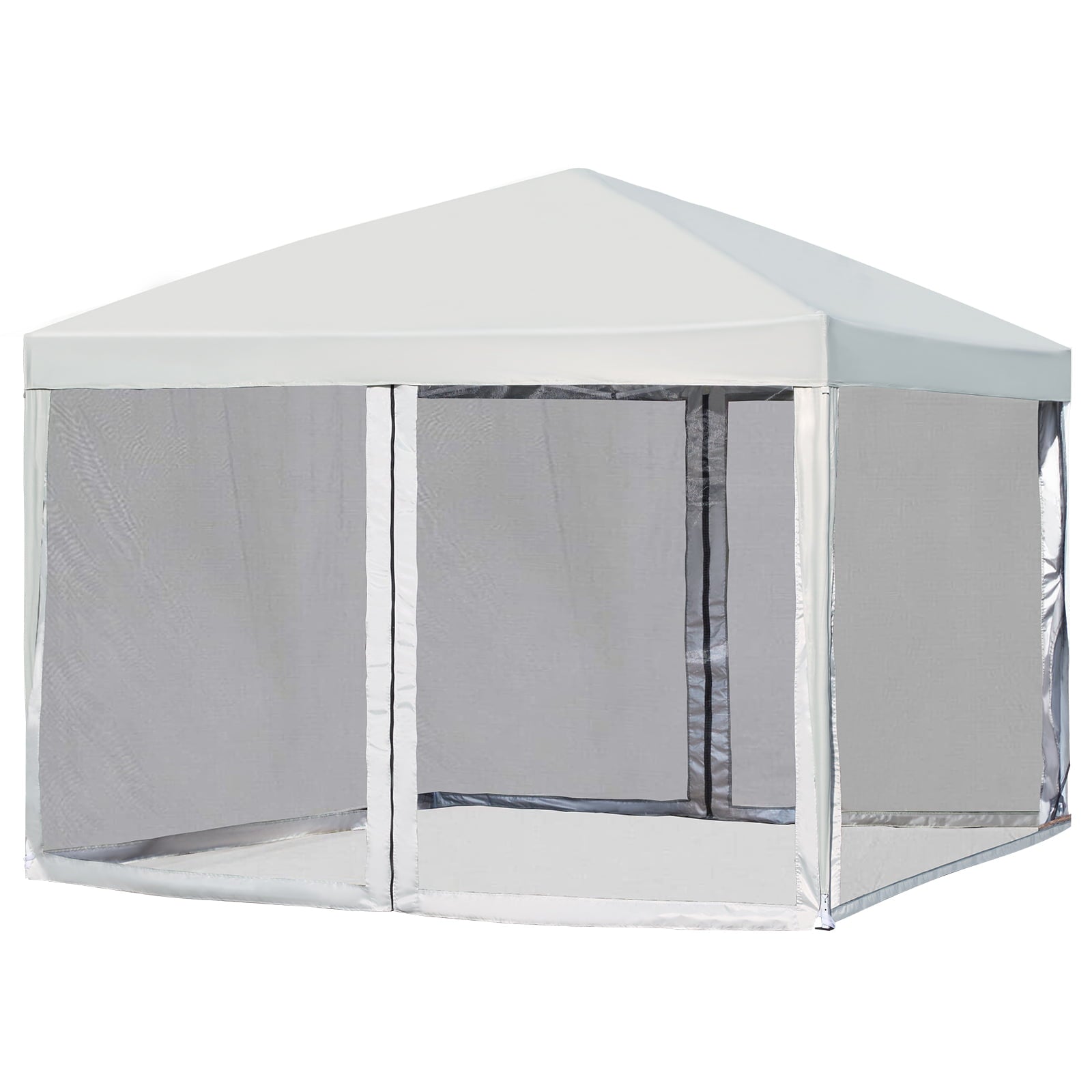 AVAWING 10'x10' Pop up Canopy with Sidewalls Wheeled Roller Bag, Waterproof & Anti-UV Canopy Tent for Outside, Parties, Exhibition, Picnic with Sandbags x 4, Ropes x 4 (White)