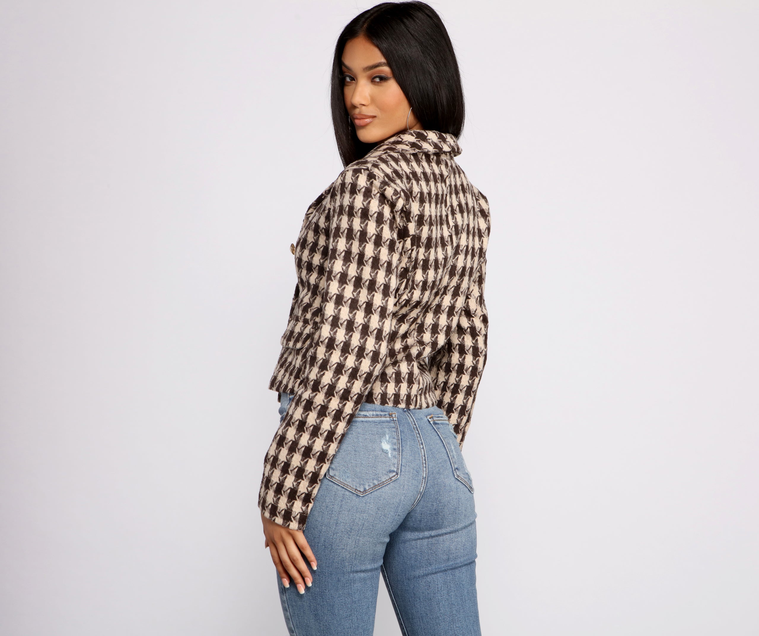 Poised and Professional Houndstooth Cropped Blazer