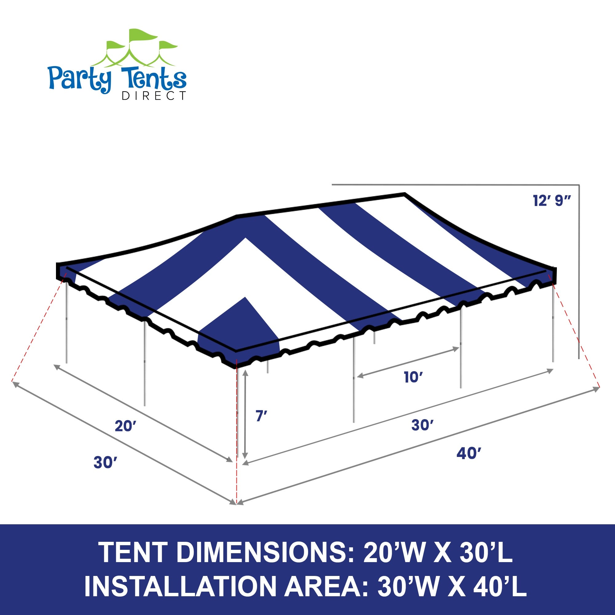 Party Tents Direct Weekender Outdoor Canopy Pole Tent, Blue, 20 ft x 30 ft