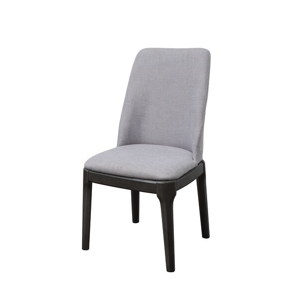 Linen Upholstered Wooden Side Chair with Curved Backrest and Block Legs， Set of 2， Gray - 39 H x 23 W x 20.5 L Inches