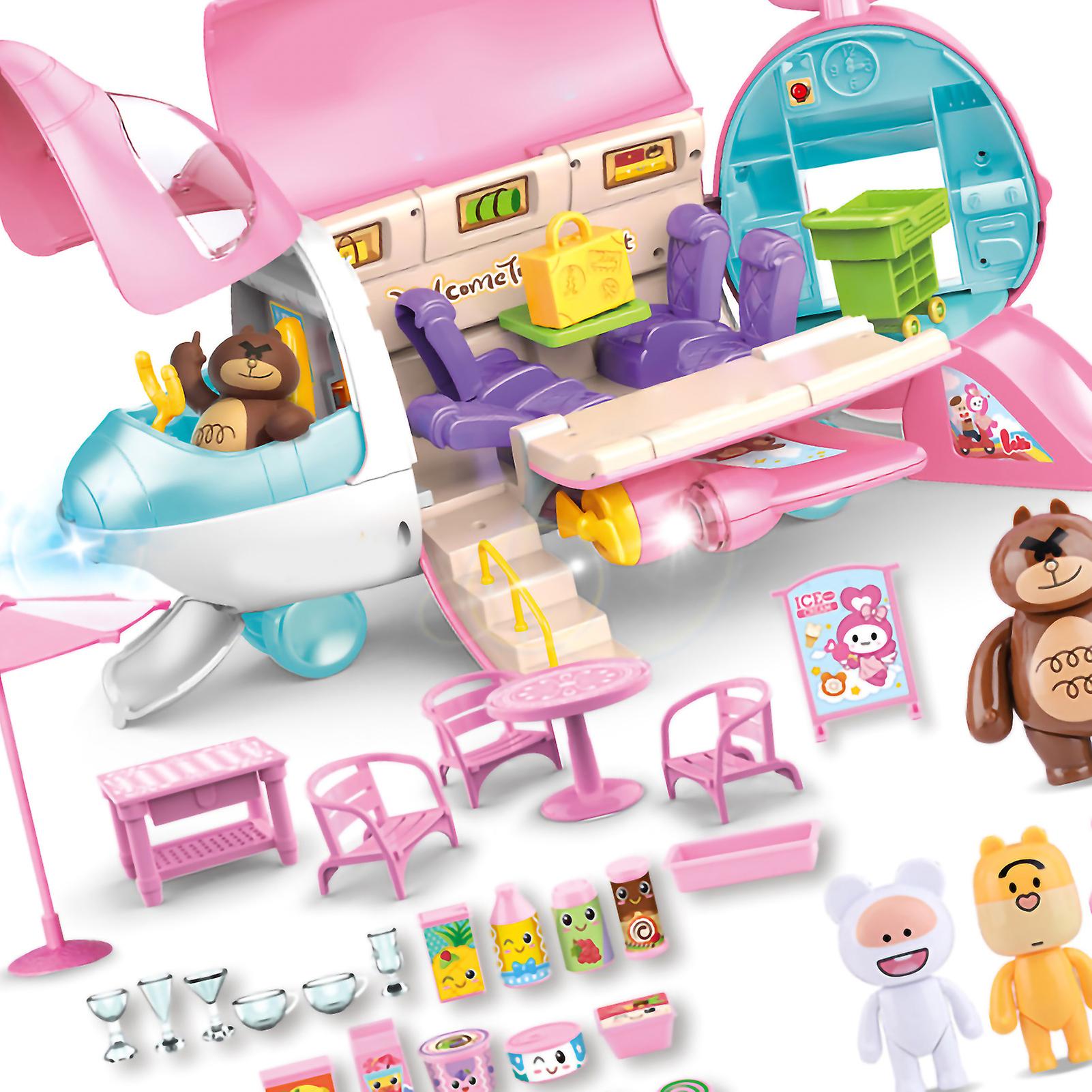 Mini Airliner Model Kitchen Toy Set Cartoon Cute Kitchen Accessories Toy Set for Girls Toddlers Kids Pink Box Package