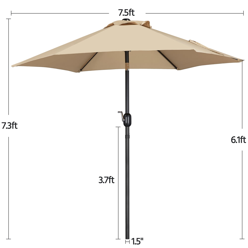 SMILE MART 7.5 Foot Patio Umbrella with Crank and Push Button to Tilt, Tan
