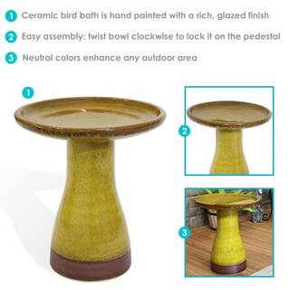 Sunnydaze Decor Duo-Tone Cognac Yellow Ceramic Bird Bath， UV/Frost-Resistant AP-374