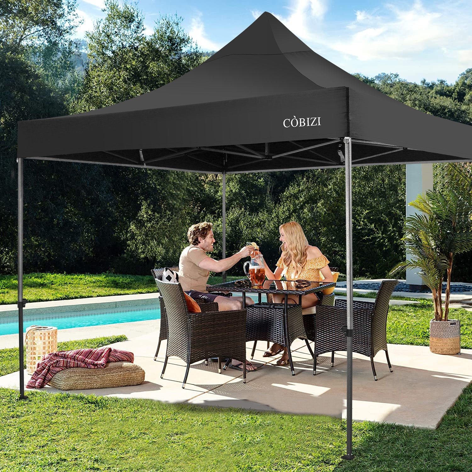 10 x 10ft Pop Up Canopy Tent Instant Outdoor Party Heavy Duty Canopy Straight Leg Commercial Gazebo Tent Shelter with 4 Removable Sidewalls, 4 Sand Bags, Roller Bag, Black