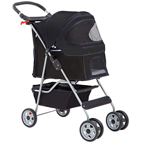 Bestpet 4 Wheels Pet stroller for Cats and Dogs， Folding， Black