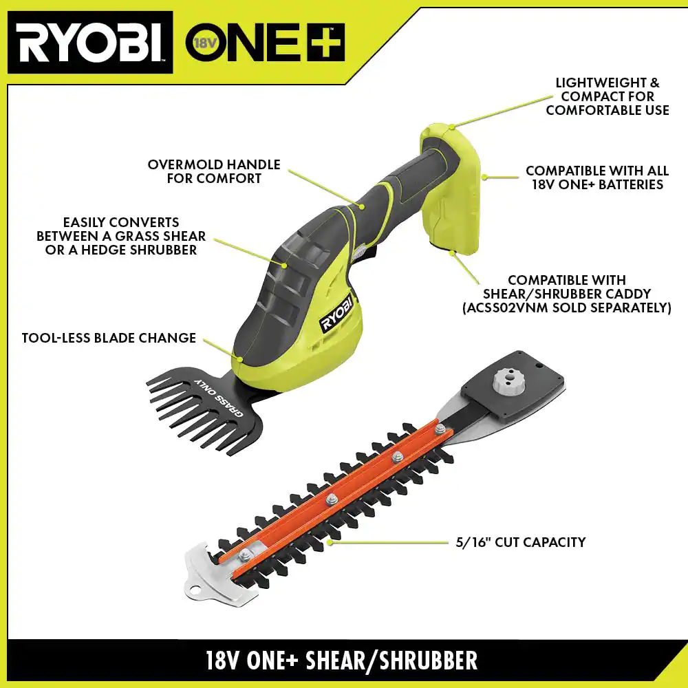 RYOBI P2908BTLVNM ONE+ 18V Cordless Grass Shear and Shrubber Trimmer (Tool Only)