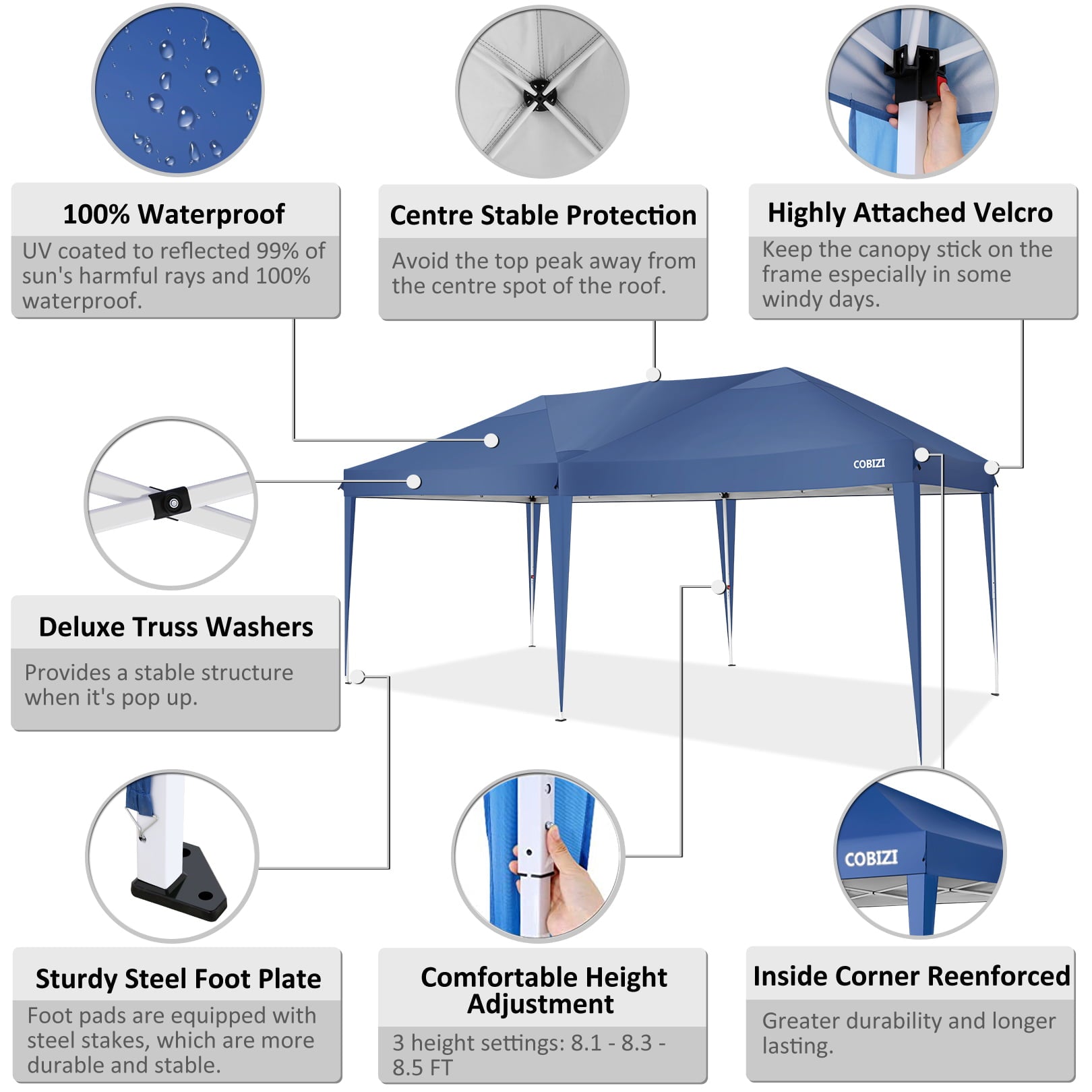 10' x 20' Canopy Tent EZ Pop Up Party Tent Portable Instant Commercial Heavy Duty Outdoor Market Shelter Gazebo with 6 Removable Sidewalls and Carry Bag, Blue