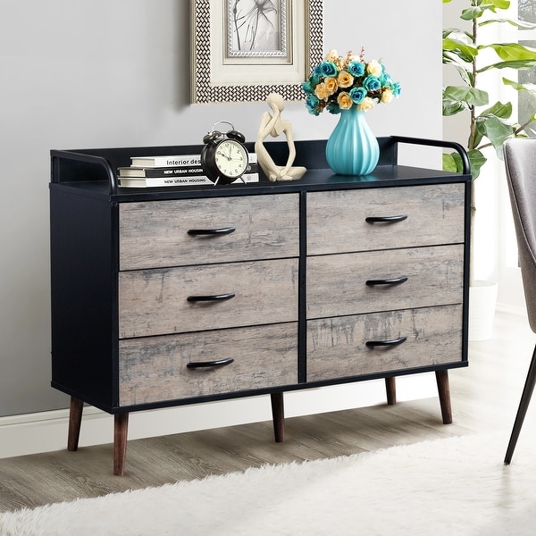 (Preferred Choice Furniture) Drawer Dresser 6 Drawers Storage Dresser with Fabric Foldable Drawers; Gray and Black - - 37777001