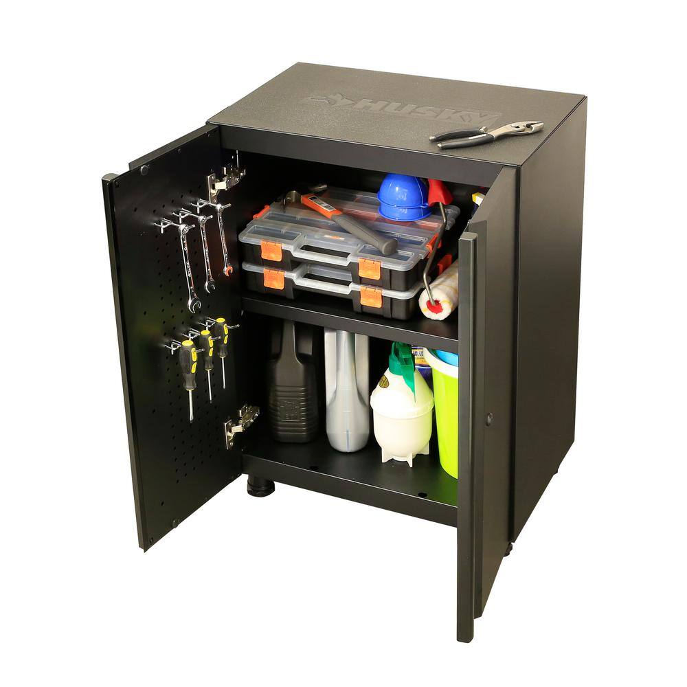 Husky G2402B-US Regular Duty Welded 24-Gauge Steel 2-Door Garage Base Cabinet in Black (24 in. W x 33 in. H x 16 in. D)