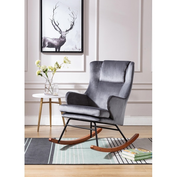 Porthos Home Dax Rocking Accent Chair， Velvet， Rubber Wood and Steel Legs